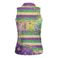 Mardi Gras Fleur De Lis Women Sleeveless Polo Shirt With Beads Glitter Pattern - Wonder Print Shop