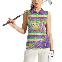 Mardi Gras Fleur De Lis Women Sleeveless Polo Shirt With Beads Glitter Pattern - Wonder Print Shop