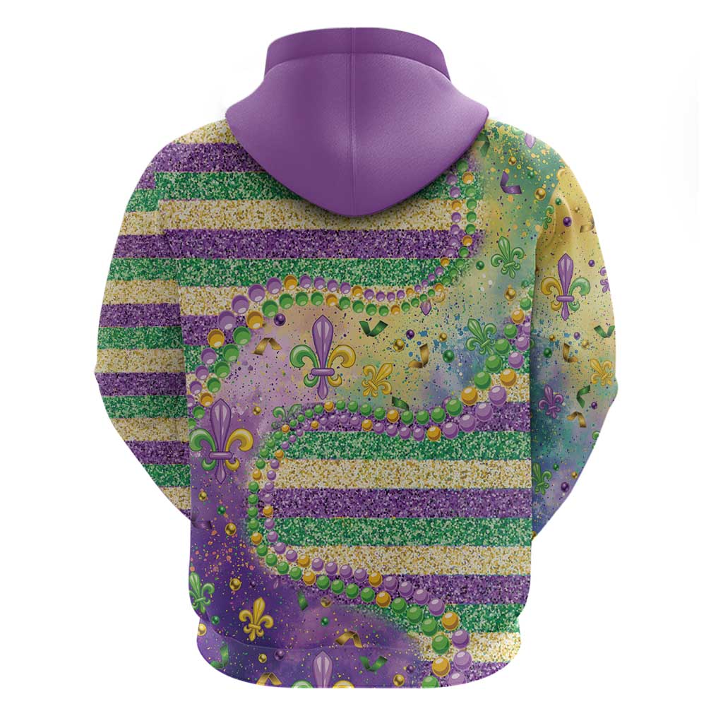 Mardi Gras Fleur De Lis Zip Hoodie With Beads Glitter Pattern - Wonder Print Shop