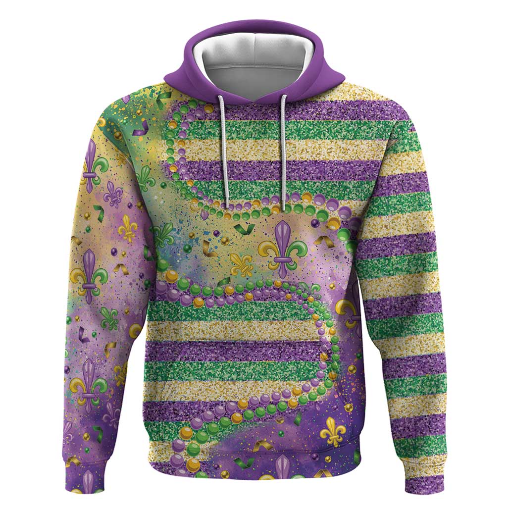 Mardi Gras Fleur De Lis Zip Hoodie With Beads Glitter Pattern - Wonder Print Shop