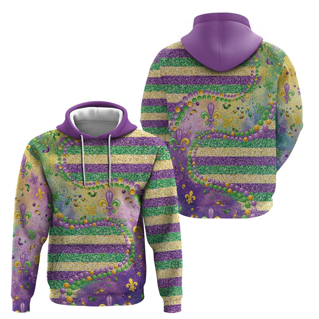 Mardi Gras Fleur De Lis Zip Hoodie With Beads Glitter Pattern - Wonder Print Shop