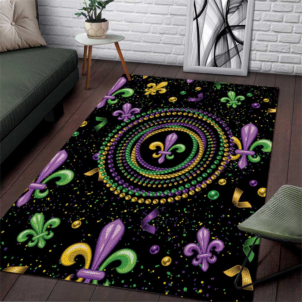 Mardi Gras Fleur De Lis Area Rug With Round Carnival Beads