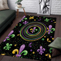 Mardi Gras Fleur De Lis Area Rug With Round Carnival Beads