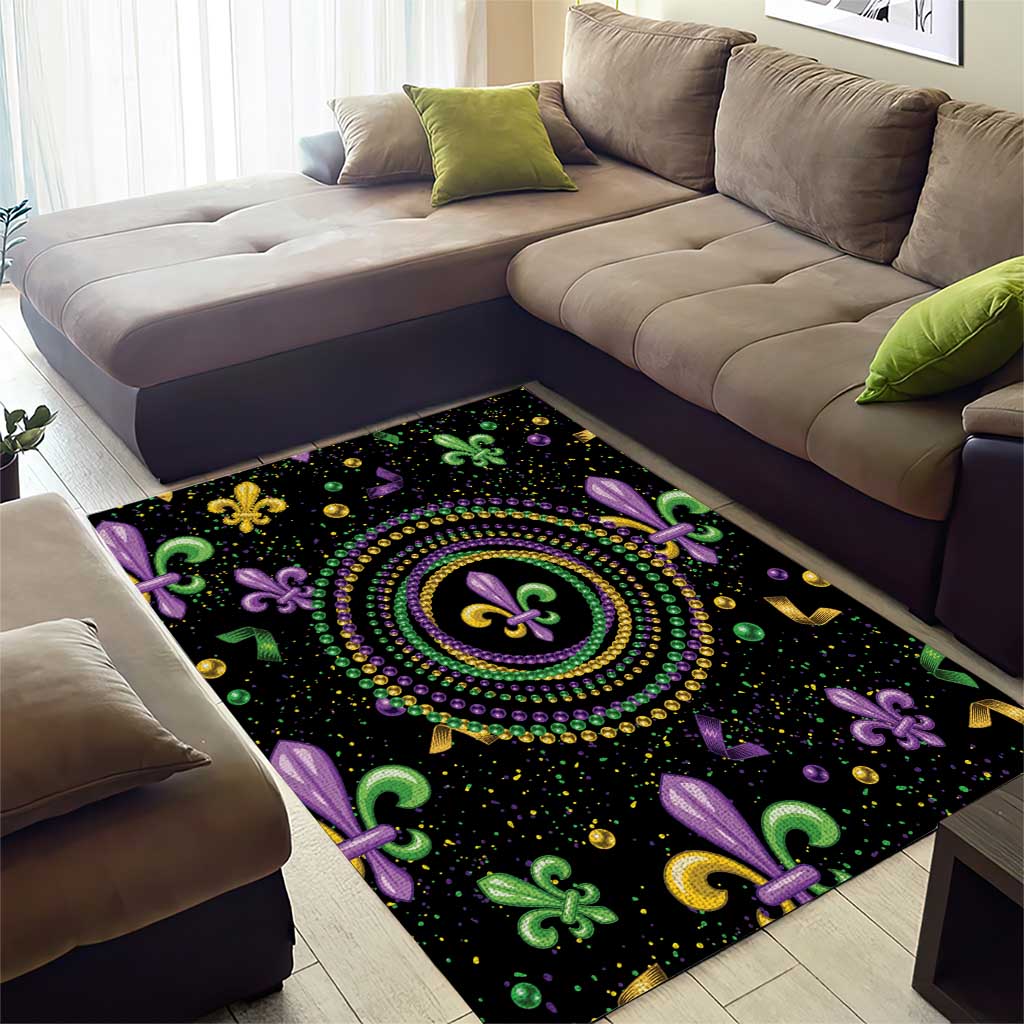 Mardi Gras Fleur De Lis Area Rug With Round Carnival Beads