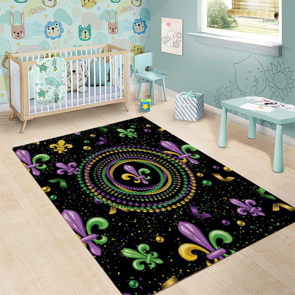 Mardi Gras Fleur De Lis Area Rug With Round Carnival Beads