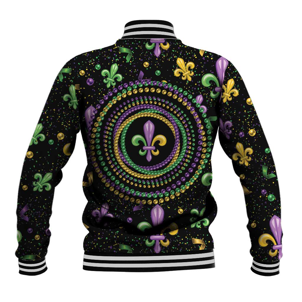 Mardi Gras Fleur De Lis Baseball Jacket With Round Carnival Beads