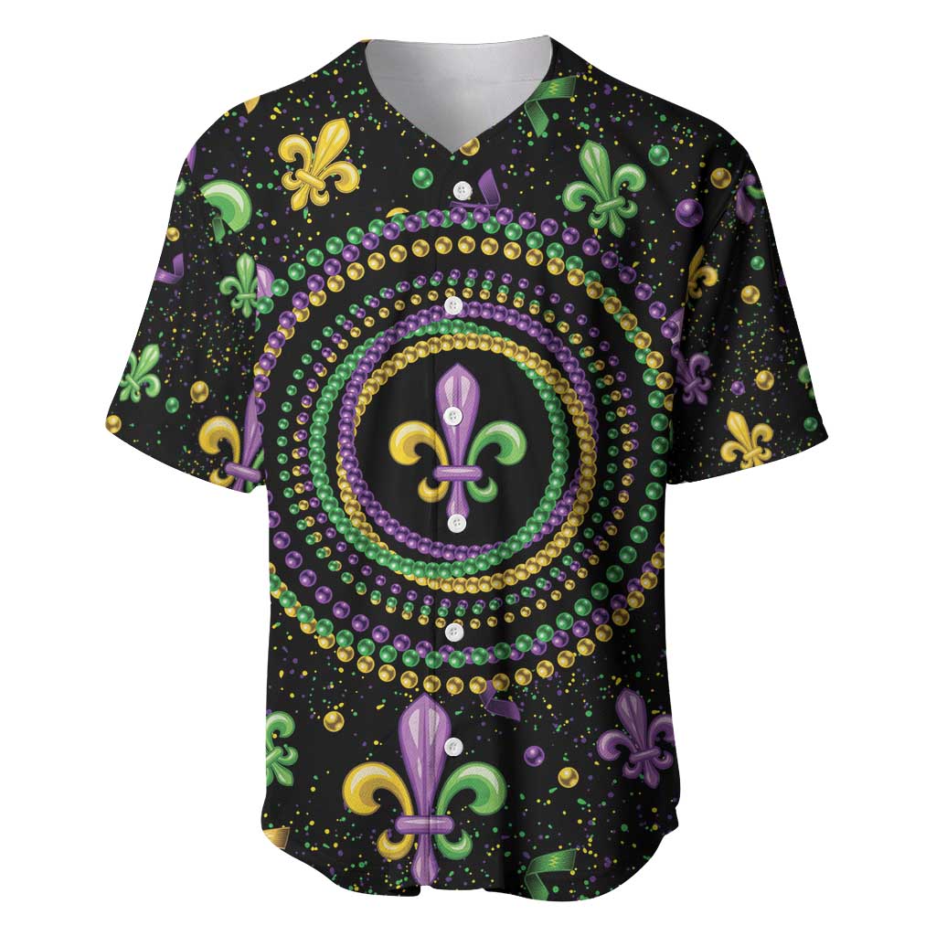 Mardi Gras Fleur De Lis Baseball Jersey With Round Carnival Beads