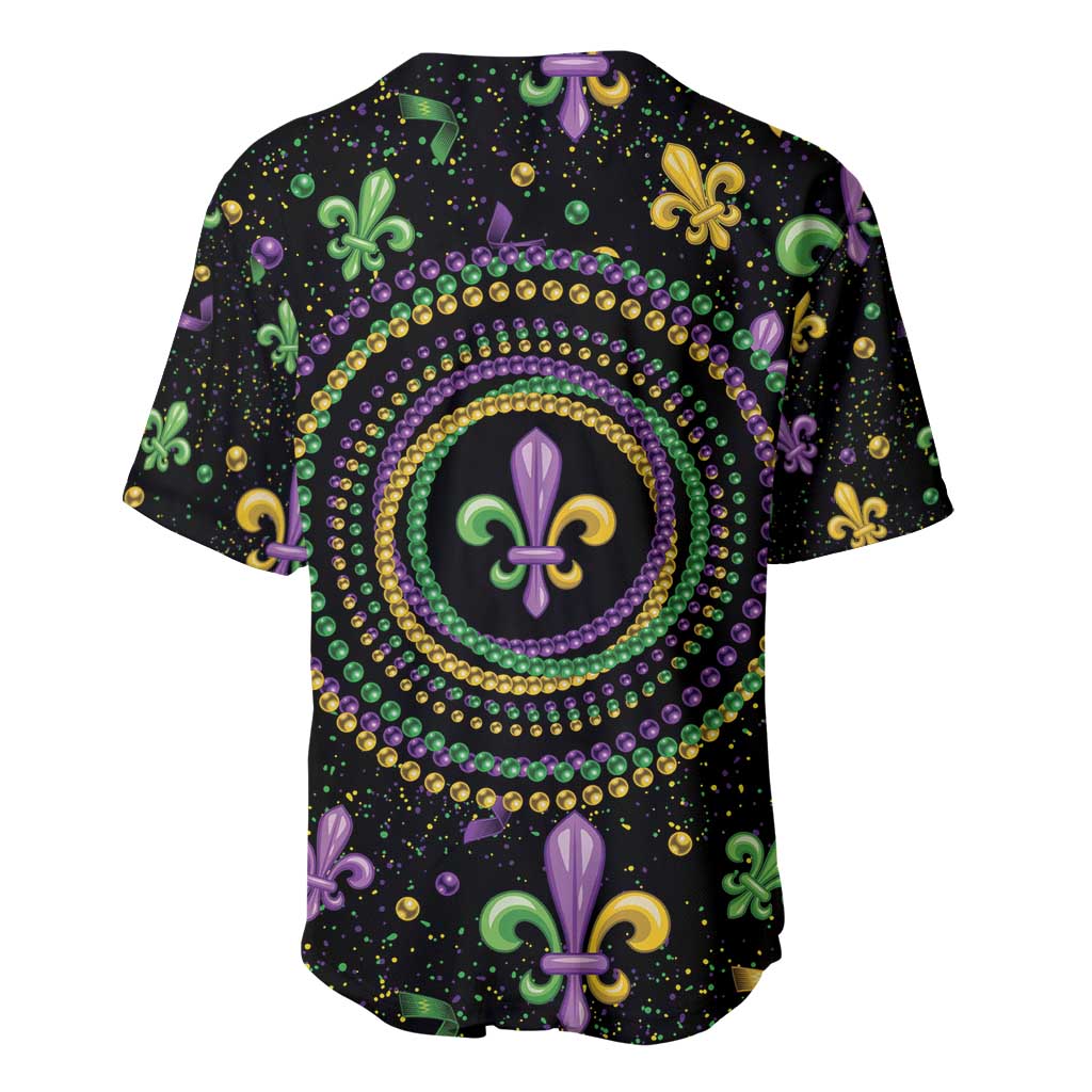 Mardi Gras Fleur De Lis Baseball Jersey With Round Carnival Beads