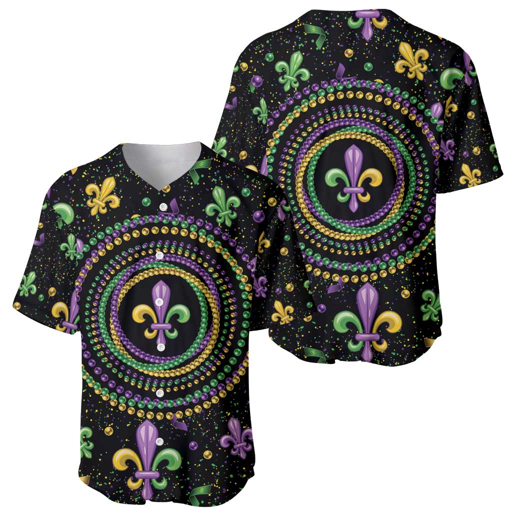 Mardi Gras Fleur De Lis Baseball Jersey With Round Carnival Beads