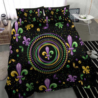 Mardi Gras Fleur De Lis Bedding Set With Round Carnival Beads
