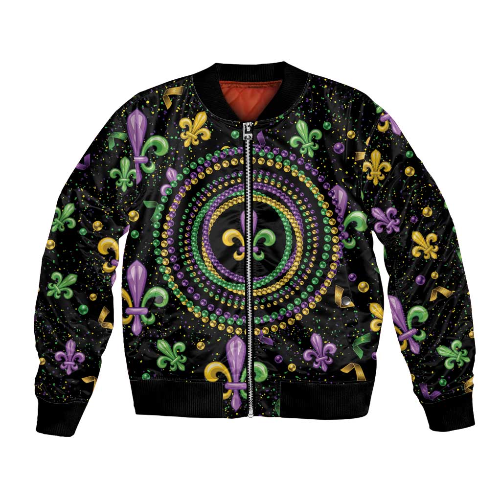 Mardi Gras Fleur De Lis Bomber Jacket With Round Carnival Beads