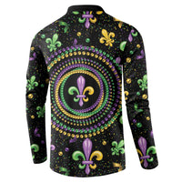 Mardi Gras Fleur De Lis Button Sweatshirt With Round Carnival Beads