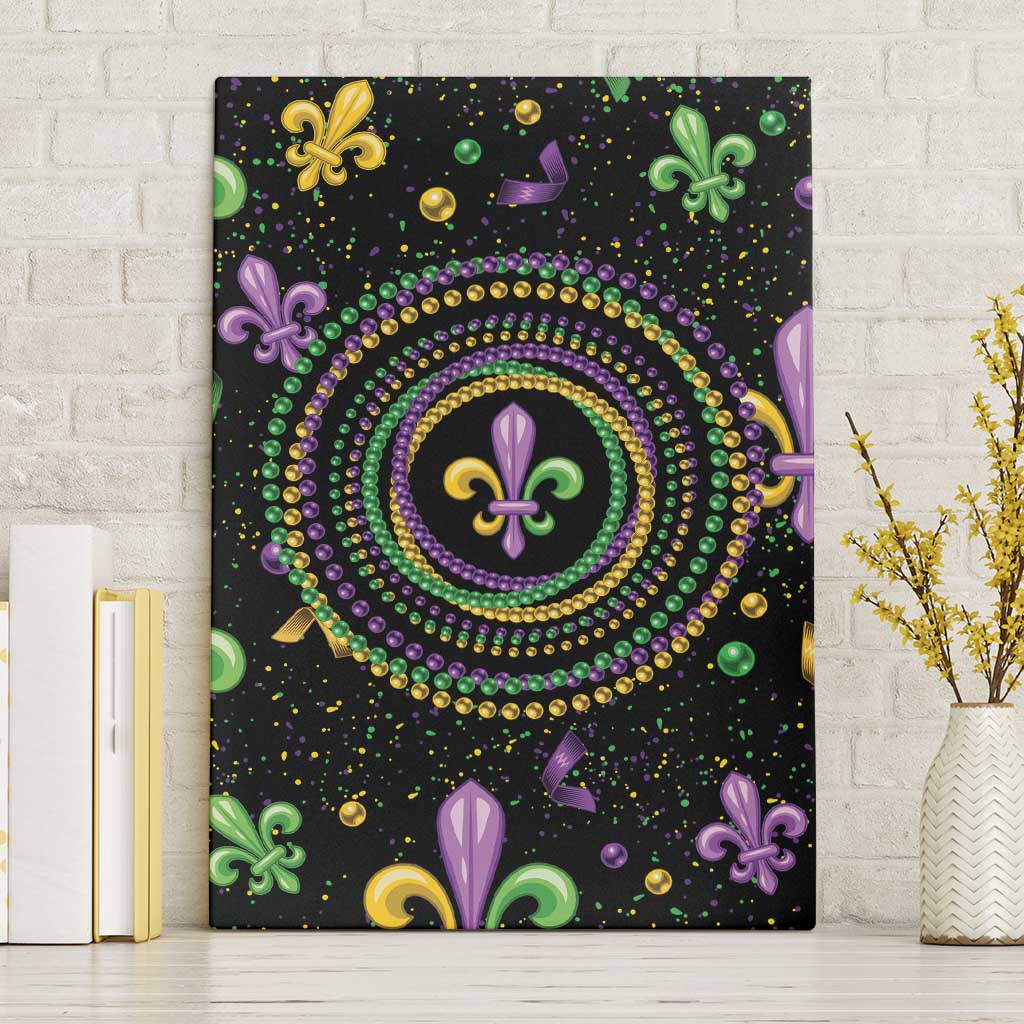 Mardi Gras Fleur De Lis Canvas Wall Art With Round Carnival Beads