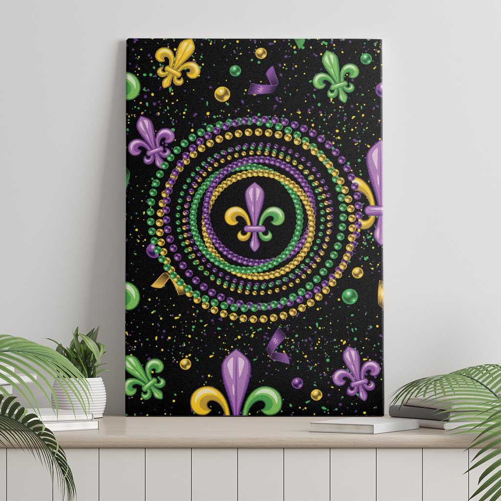 Mardi Gras Fleur De Lis Canvas Wall Art With Round Carnival Beads