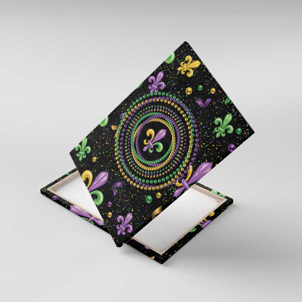 Mardi Gras Fleur De Lis Canvas Wall Art With Round Carnival Beads