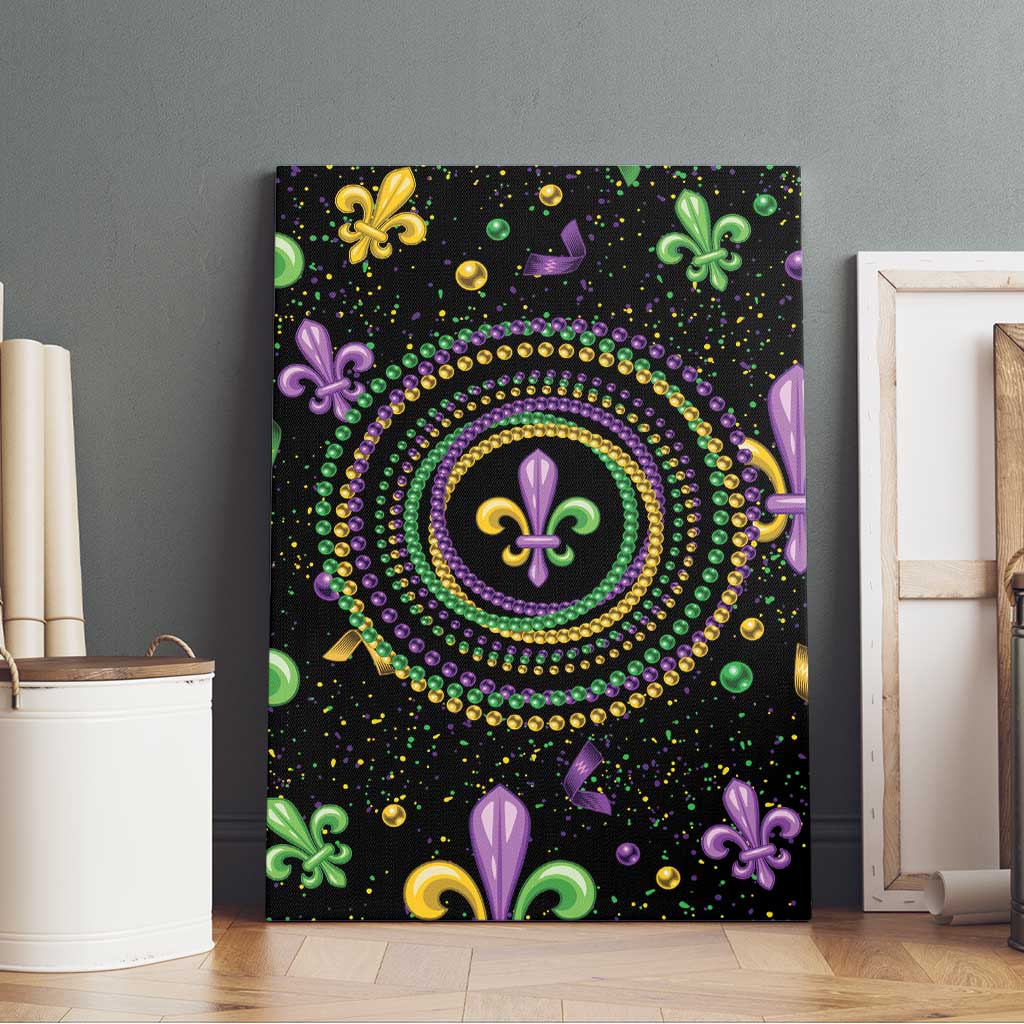 Mardi Gras Fleur De Lis Canvas Wall Art With Round Carnival Beads