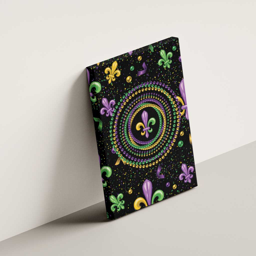 Mardi Gras Fleur De Lis Canvas Wall Art With Round Carnival Beads