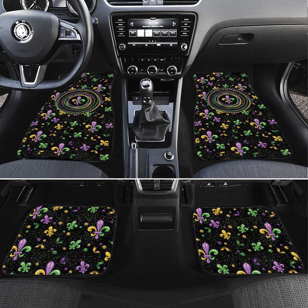Mardi Gras Fleur De Lis Car Mats With Round Carnival Beads
