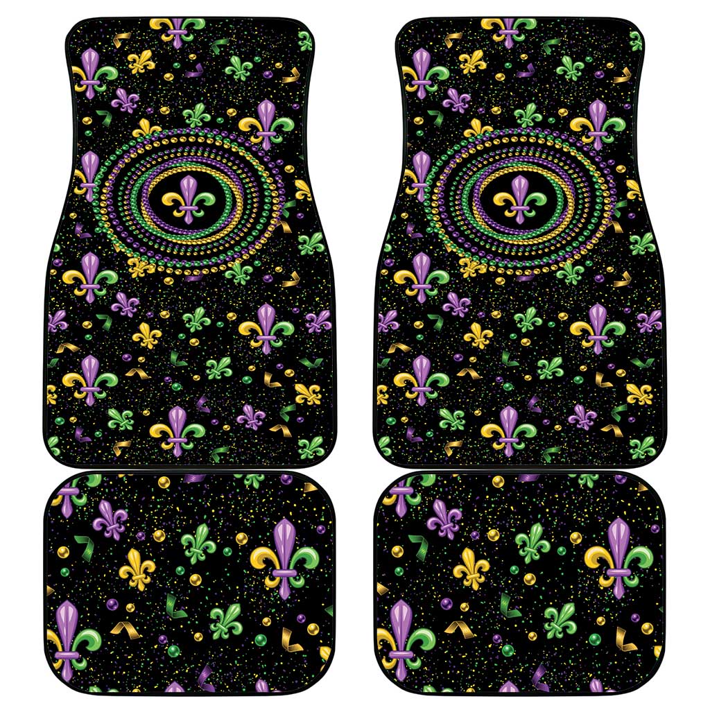 Mardi Gras Fleur De Lis Car Mats With Round Carnival Beads