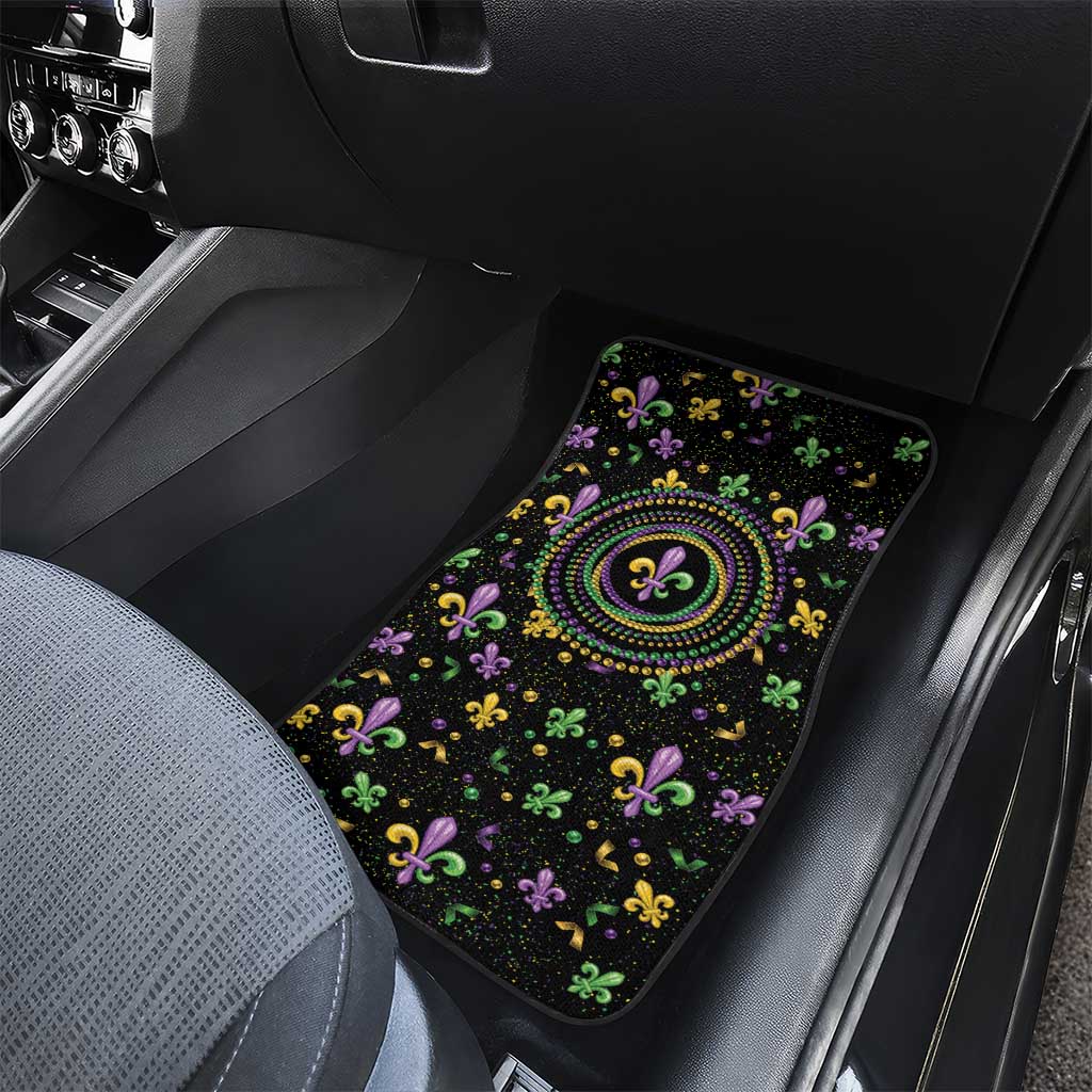 Mardi Gras Fleur De Lis Car Mats With Round Carnival Beads