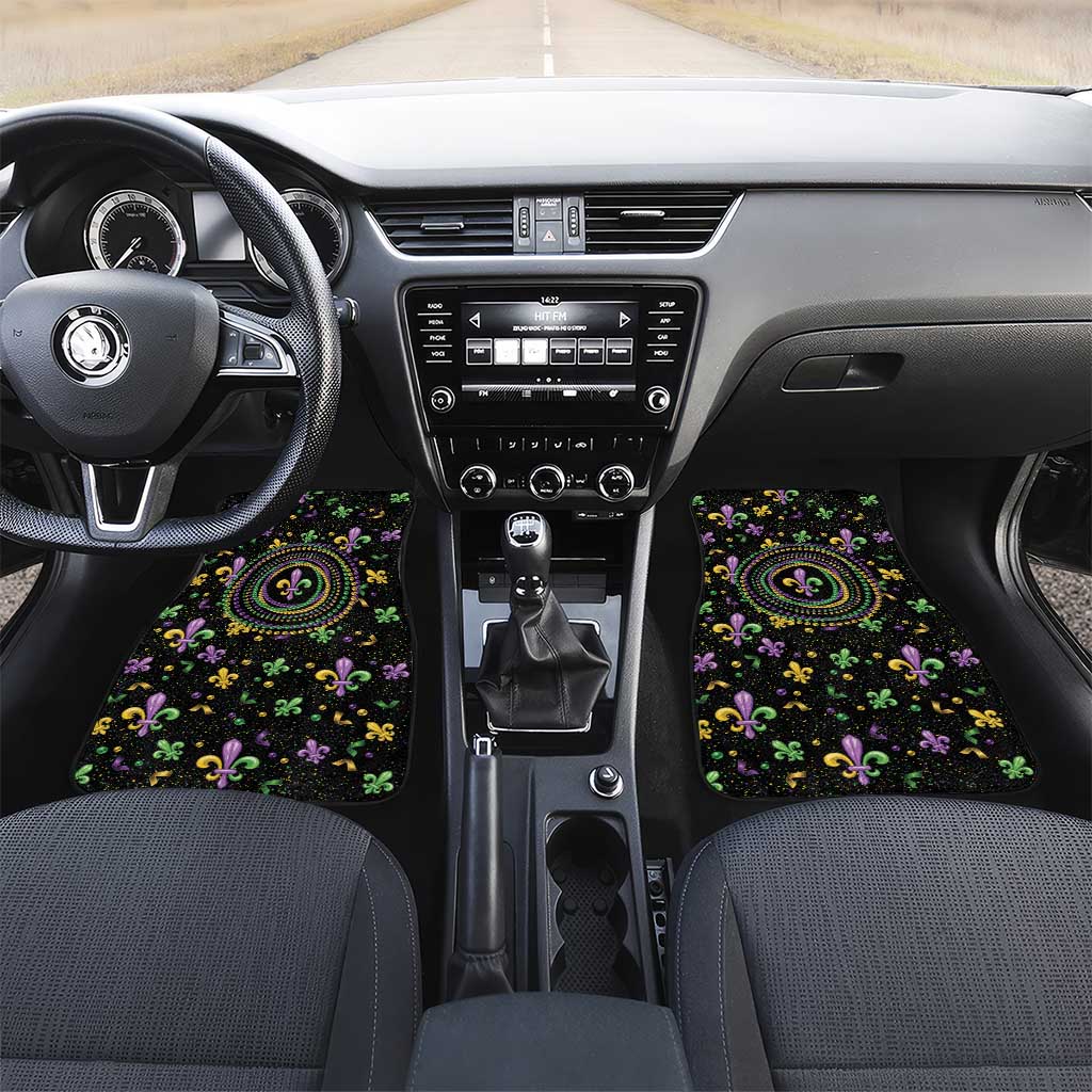 Mardi Gras Fleur De Lis Car Mats With Round Carnival Beads