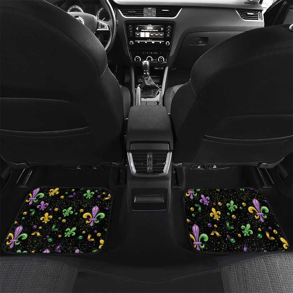Mardi Gras Fleur De Lis Car Mats With Round Carnival Beads