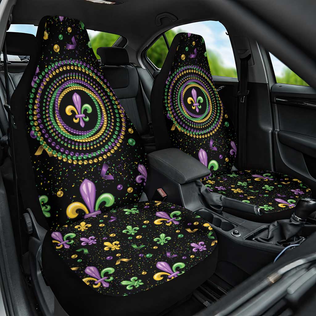 Mardi Gras Fleur De Lis Car Seat Cover With Round Carnival Beads
