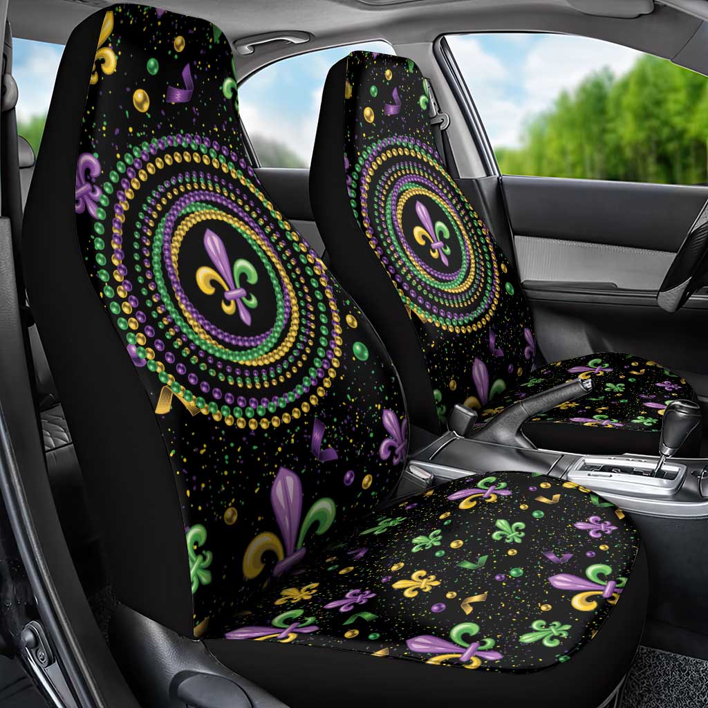 Mardi Gras Fleur De Lis Car Seat Cover With Round Carnival Beads