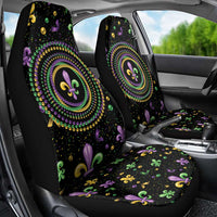 Mardi Gras Fleur De Lis Car Seat Cover With Round Carnival Beads