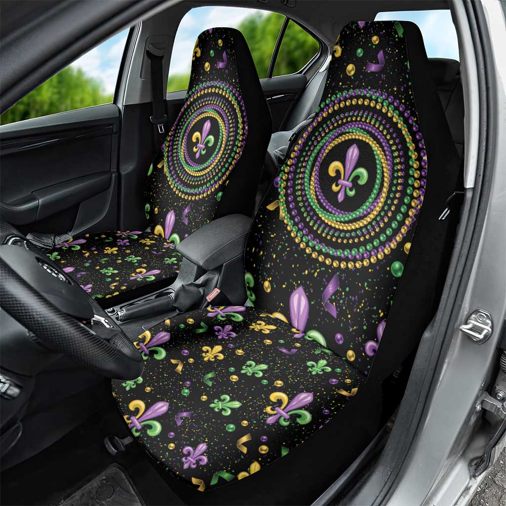 Mardi Gras Fleur De Lis Car Seat Cover With Round Carnival Beads