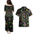 Mardi Gras Fleur De Lis Couples Matching Puletasi and Hawaiian Shirt With Round Carnival Beads