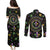 Mardi Gras Fleur De Lis Couples Matching Puletasi and Long Sleeve Button Shirt With Round Carnival Beads