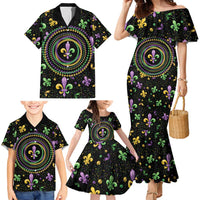 Mardi Gras Fleur De Lis Family Matching Mermaid Dress and Hawaiian Shirt With Round Carnival Beads LT9 - Wonder Print Shop