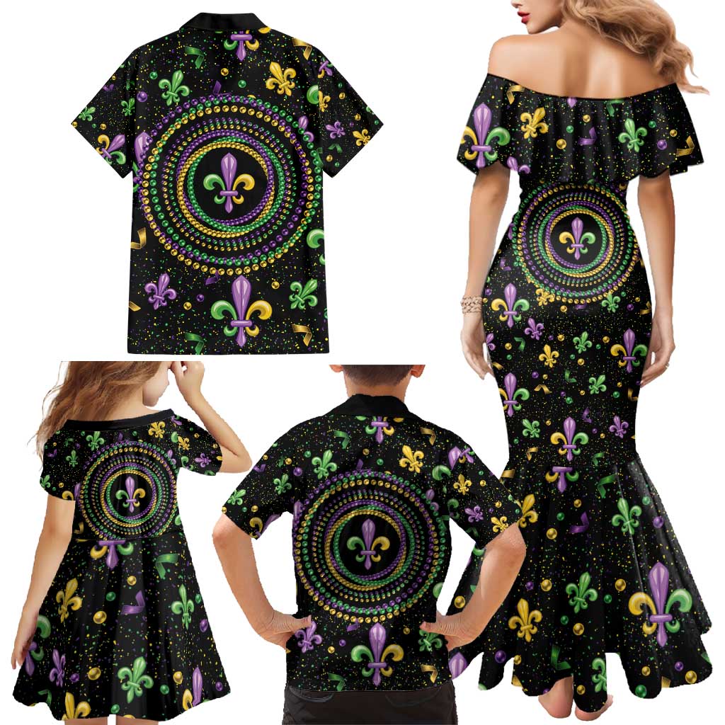 Mardi Gras Fleur De Lis Family Matching Mermaid Dress and Hawaiian Shirt With Round Carnival Beads LT9 - Wonder Print Shop