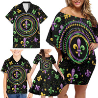 Mardi Gras Fleur De Lis Family Matching Off Shoulder Short Dress and Hawaiian Shirt With Round Carnival Beads LT9 - Wonder Print Shop