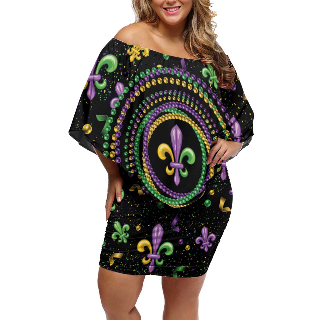 Mardi Gras Fleur De Lis Family Matching Off Shoulder Short Dress and Hawaiian Shirt With Round Carnival Beads LT9 - Wonder Print Shop