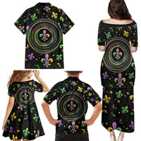 Mardi Gras Fleur De Lis Family Matching Puletasi and Hawaiian Shirt With Round Carnival Beads