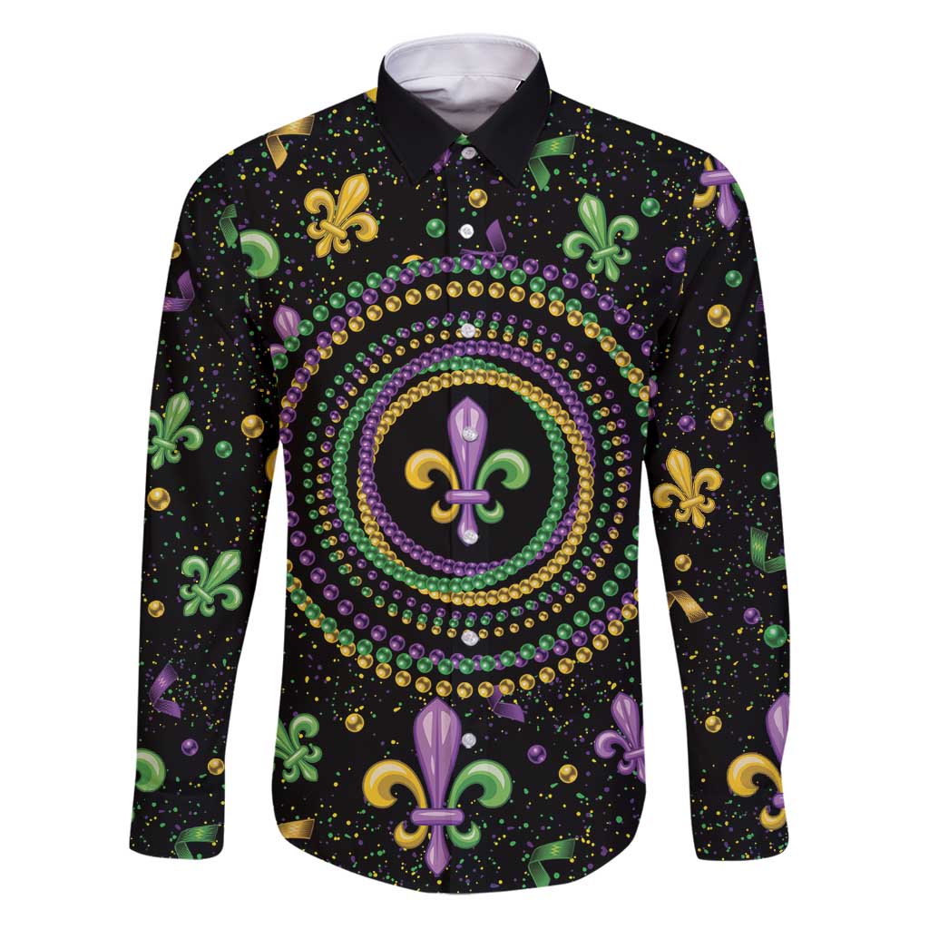 Mardi Gras Fleur De Lis Family Matching Puletasi and Hawaiian Shirt With Round Carnival Beads