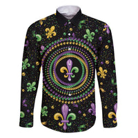 Mardi Gras Fleur De Lis Family Matching Puletasi and Hawaiian Shirt With Round Carnival Beads