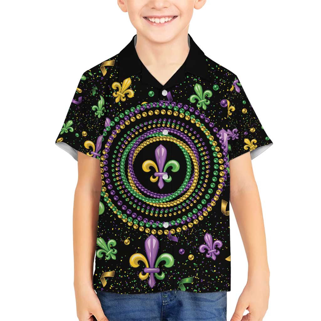 Mardi Gras Fleur De Lis Family Matching Puletasi and Hawaiian Shirt With Round Carnival Beads