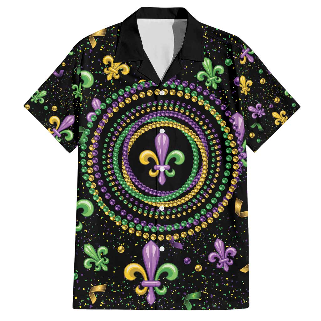 Mardi Gras Fleur De Lis Family Matching Short Sleeve Bodycon Dress and Hawaiian Shirt With Round Carnival Beads - Wonder Print Shop