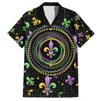 Mardi Gras Fleur De Lis Family Matching Short Sleeve Bodycon Dress and Hawaiian Shirt With Round Carnival Beads - Wonder Print Shop