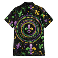 Mardi Gras Fleur De Lis Family Matching Short Sleeve Bodycon Dress and Hawaiian Shirt With Round Carnival Beads - Wonder Print Shop