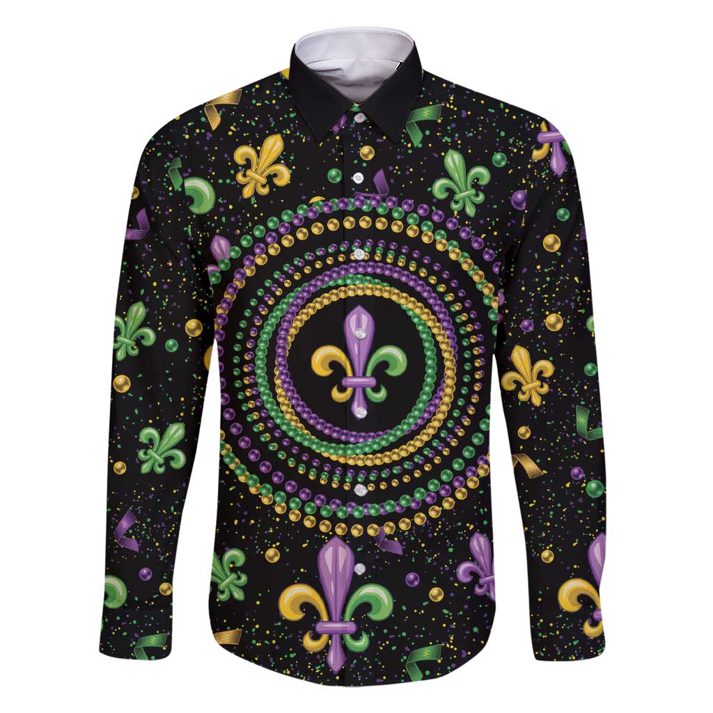 Mardi Gras Fleur De Lis Family Matching Short Sleeve Bodycon Dress and Hawaiian Shirt With Round Carnival Beads - Wonder Print Shop