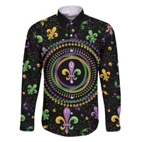 Mardi Gras Fleur De Lis Family Matching Short Sleeve Bodycon Dress and Hawaiian Shirt With Round Carnival Beads - Wonder Print Shop