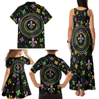 Mardi Gras Fleur De Lis Family Matching Tank Maxi Dress and Hawaiian Shirt With Round Carnival Beads - Wonder Print Shop