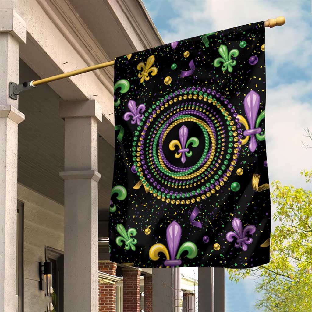 Mardi Gras Fleur De Lis Garden Flag With Round Carnival Beads - Wonder Print Shop