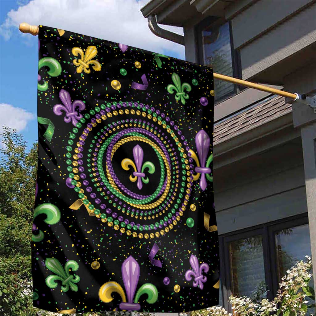 Mardi Gras Fleur De Lis Garden Flag With Round Carnival Beads - Wonder Print Shop