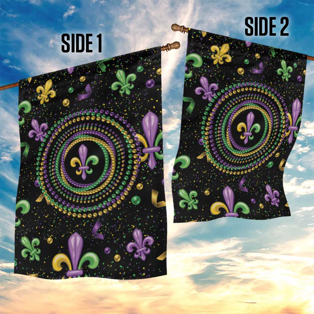Mardi Gras Fleur De Lis Garden Flag With Round Carnival Beads - Wonder Print Shop