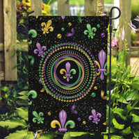 Mardi Gras Fleur De Lis Garden Flag With Round Carnival Beads - Wonder Print Shop